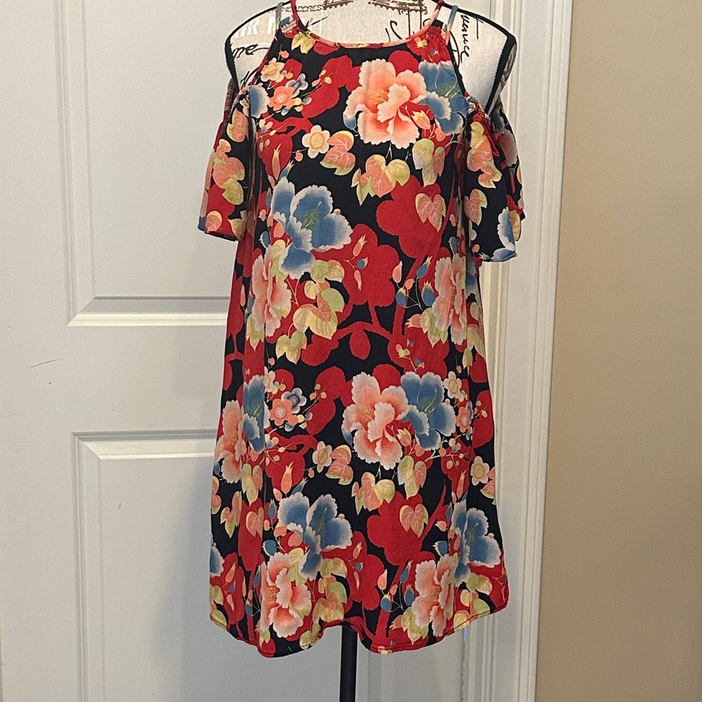 LOFT Red, black and blue flower Patterned Dress